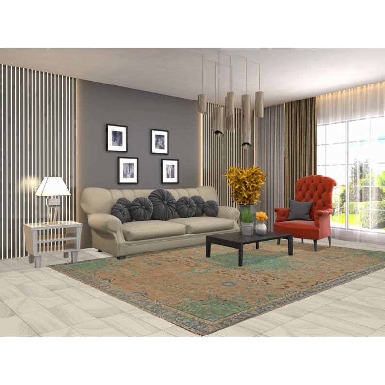 Hand Knotted Oriental 100% Wool Carpet Traditional Floral Peach Mashad Area Rug - 10' 7'' X 7' 1''