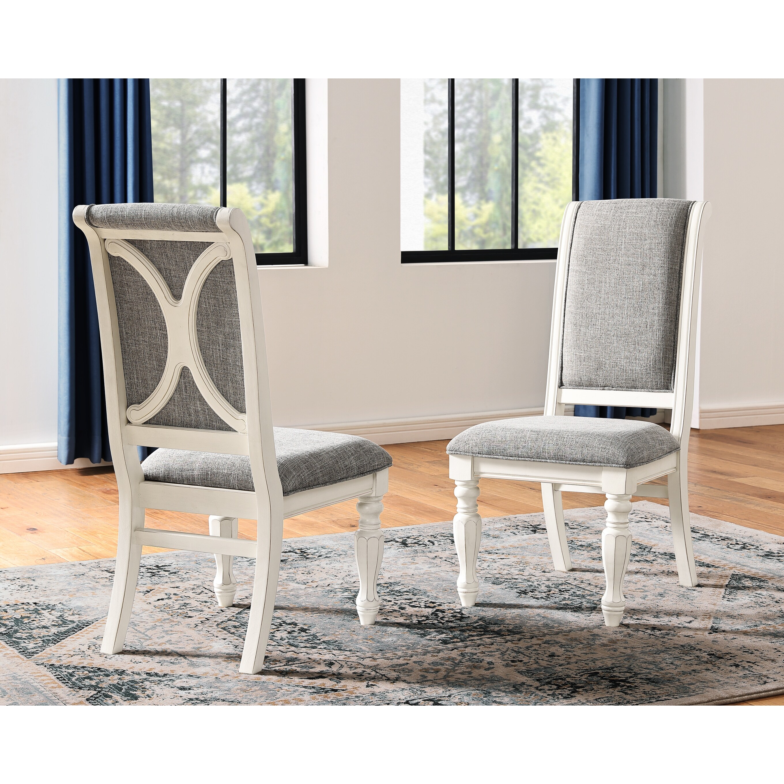 Roundhill Furniture Belleza Antique White Solid Wood Upholstered