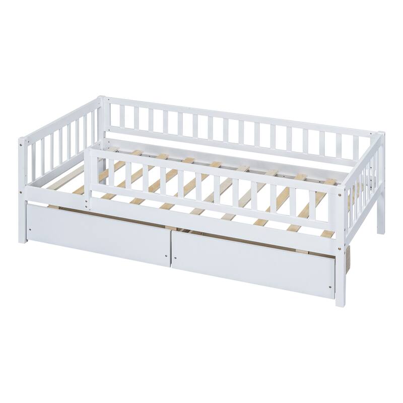 Twin Size Daybed Wood Bed with Two Drawers, White
