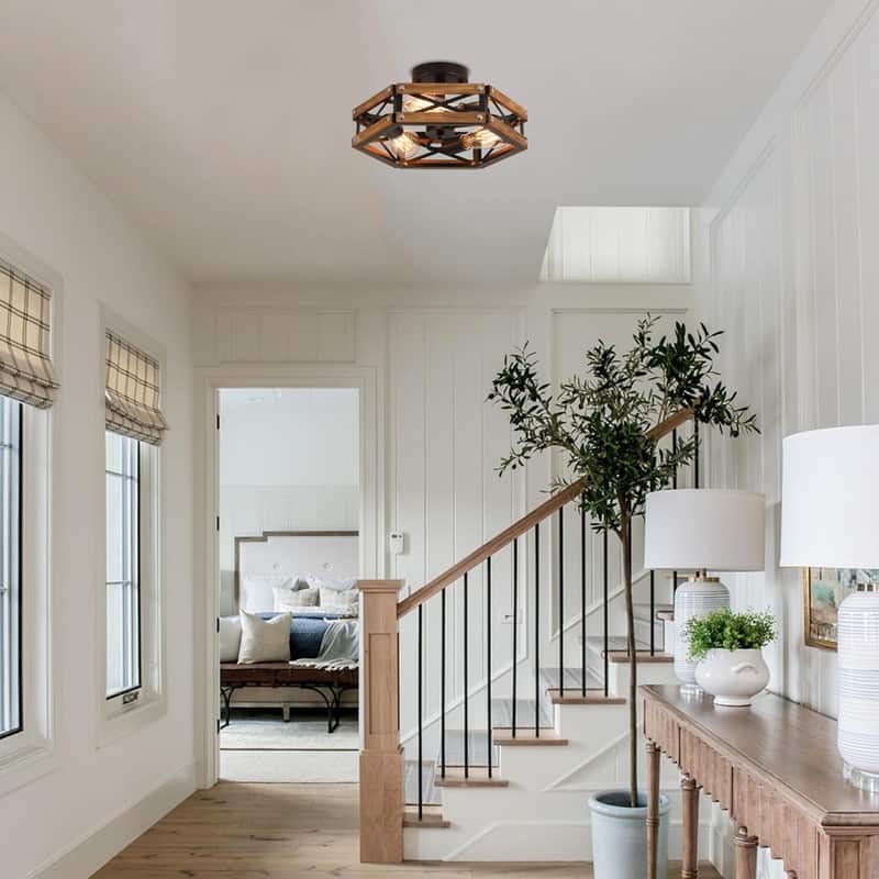 3 Light light bulbs oak , black light fixture wood ceiling light - N/A