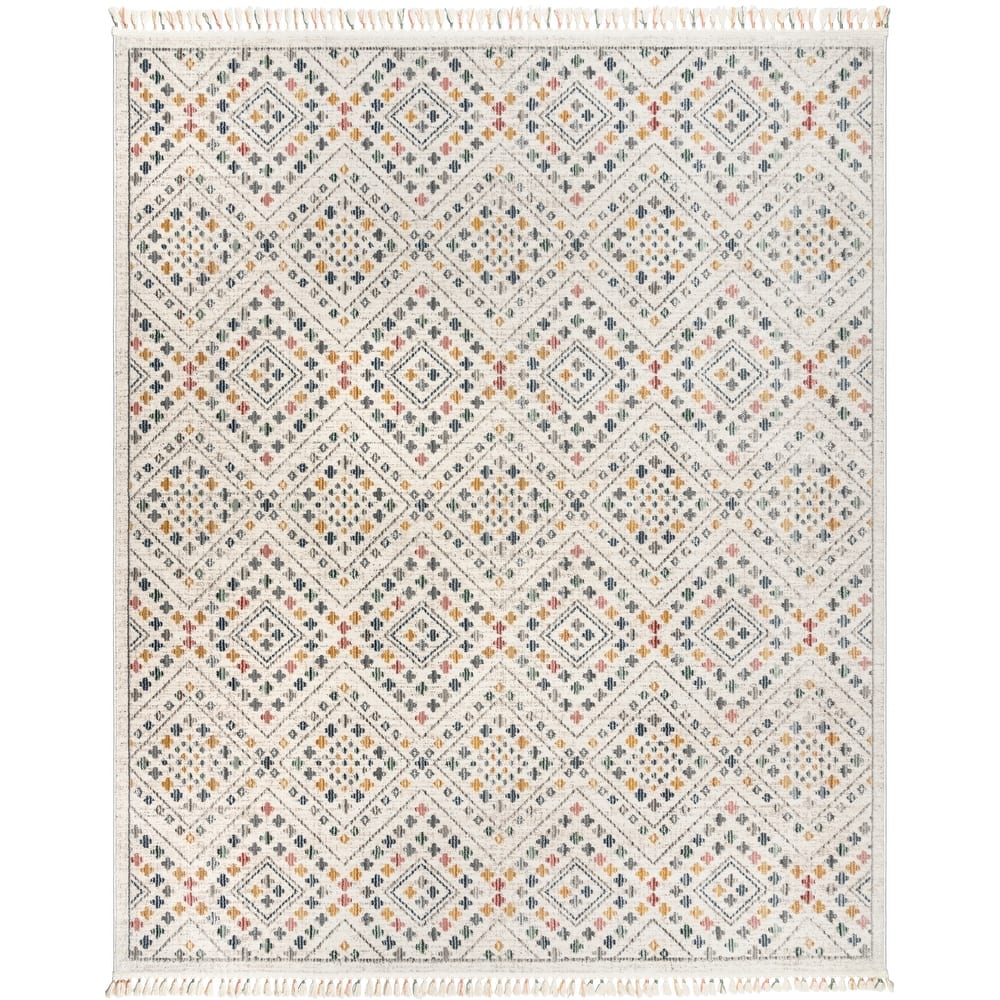 Gertmenian Amiens Moroccan Bohemian Tribal Ivory/Multi-Color Polyester Style Fringe Area Rugs