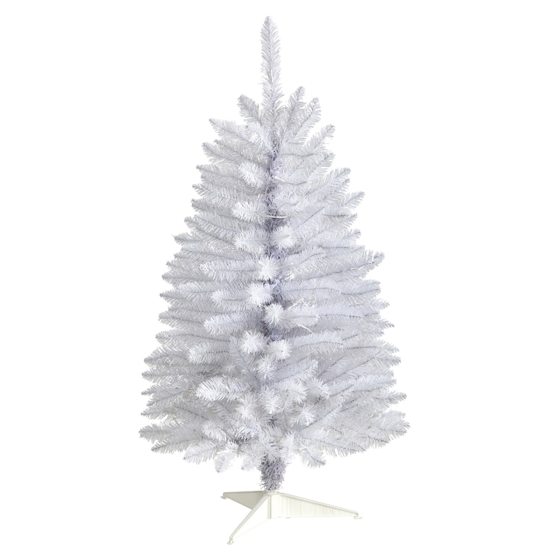 3ft. Slim White Artificial Christmas Tree with 50 Warm White LED Lights & 161 Branches - Compact Modern X-Mas Accent