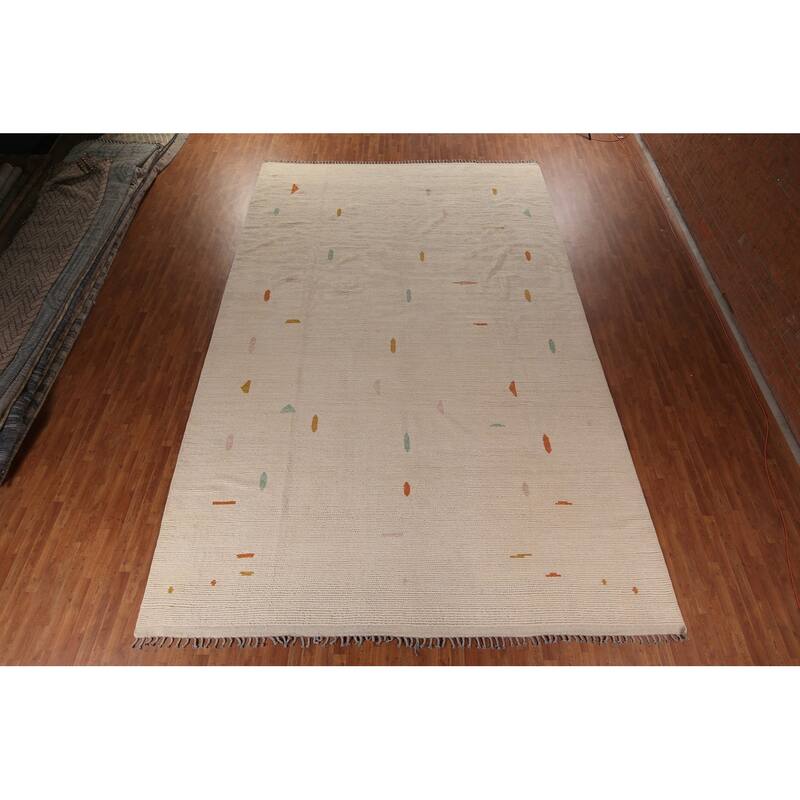 Ivory Palace Size Moroccan Oriental Area Rug Hand-Knotted Wool Carpet - 11'10"x 18'7"