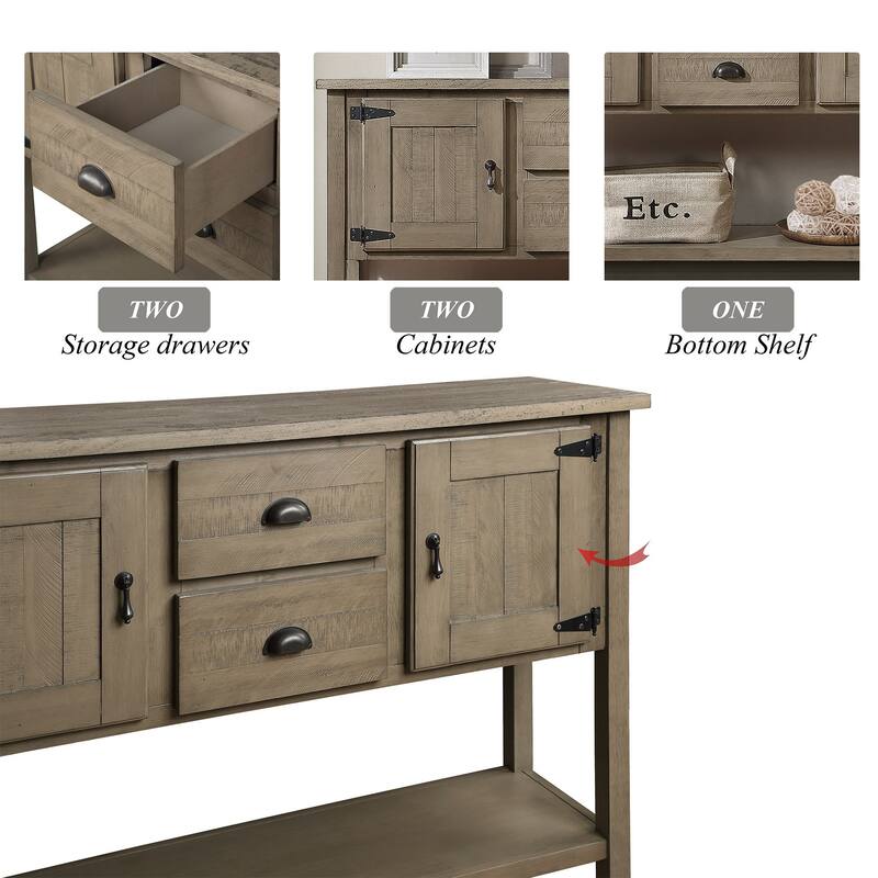 Solid Wood Sideboard Console Table with 2 Drawers