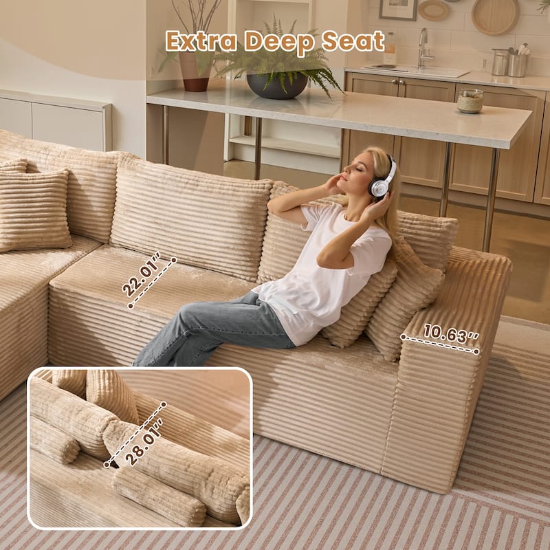 HOOOWOOO Modular Plush Upholstery L-shaped Sofa with Chaise Lounge