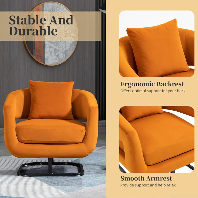 Upholstered Tufted Living Room Chair Textured Linen Fabric Accent Chair with Metal Stand