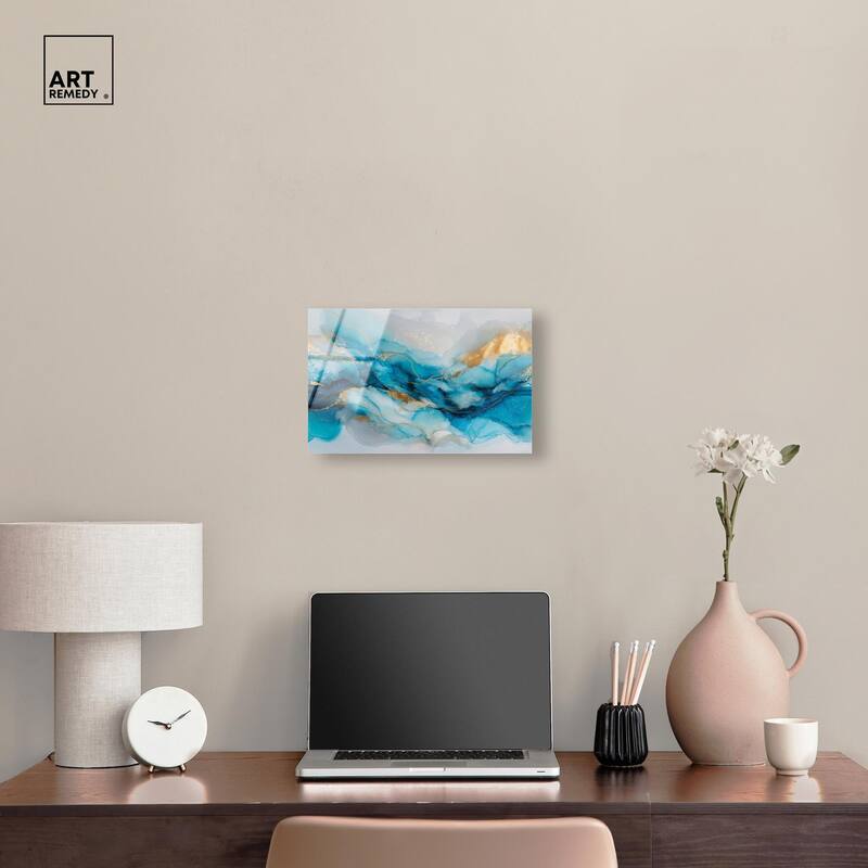 Ethereal Blue and Gold Acrylic by Art Remedy, Ready to Hang