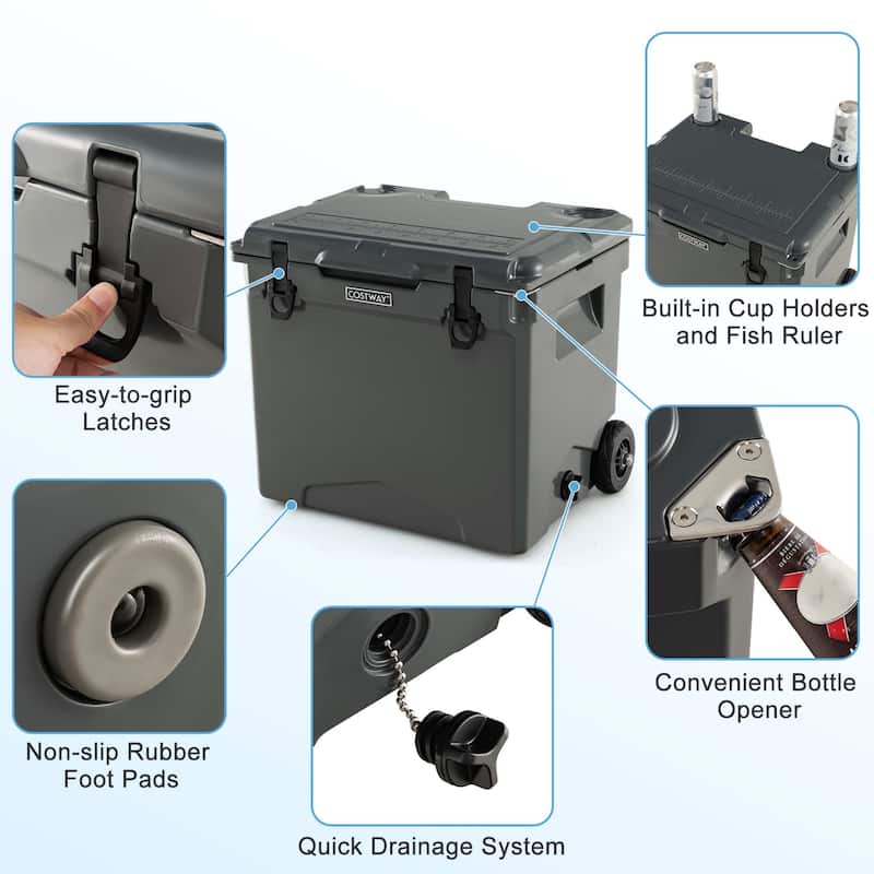 42 Qt Portable Cooler Roto Molded Ice Chest with wheels Handle