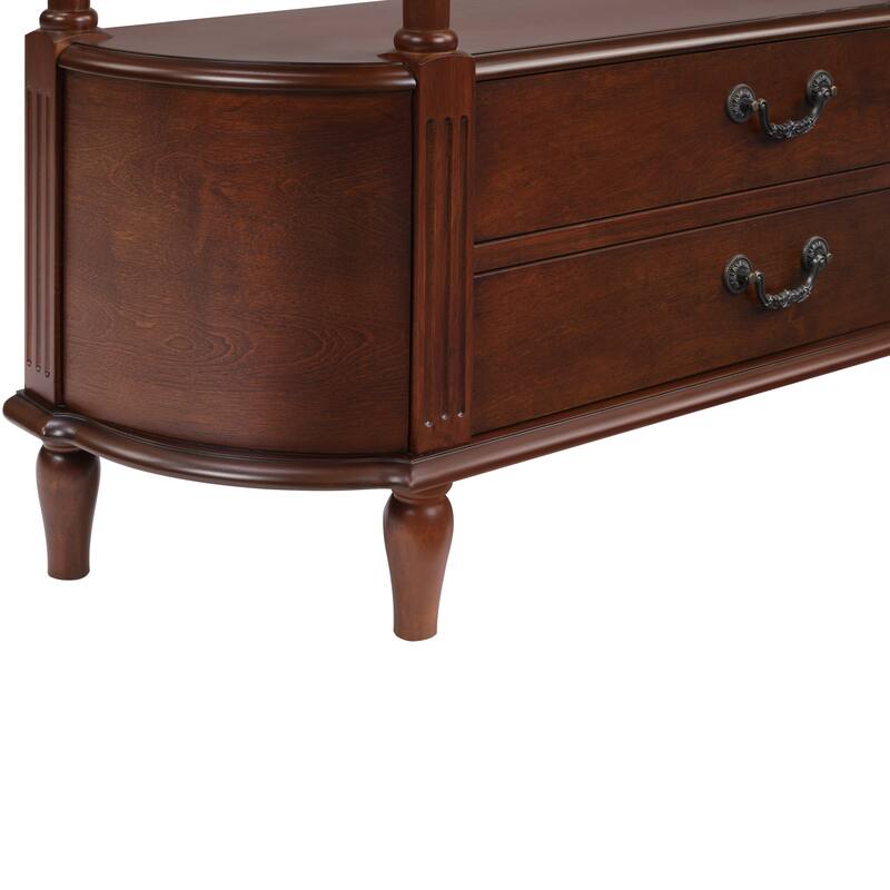 43"Retro Curved Wood Console Table with 3 Drawers and Storage Shelf