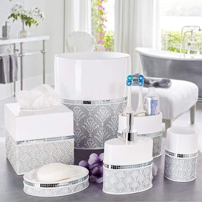 Creative Scents Mirror Damask Grey and White Soap Dispenser - White /Grey - Grey /White