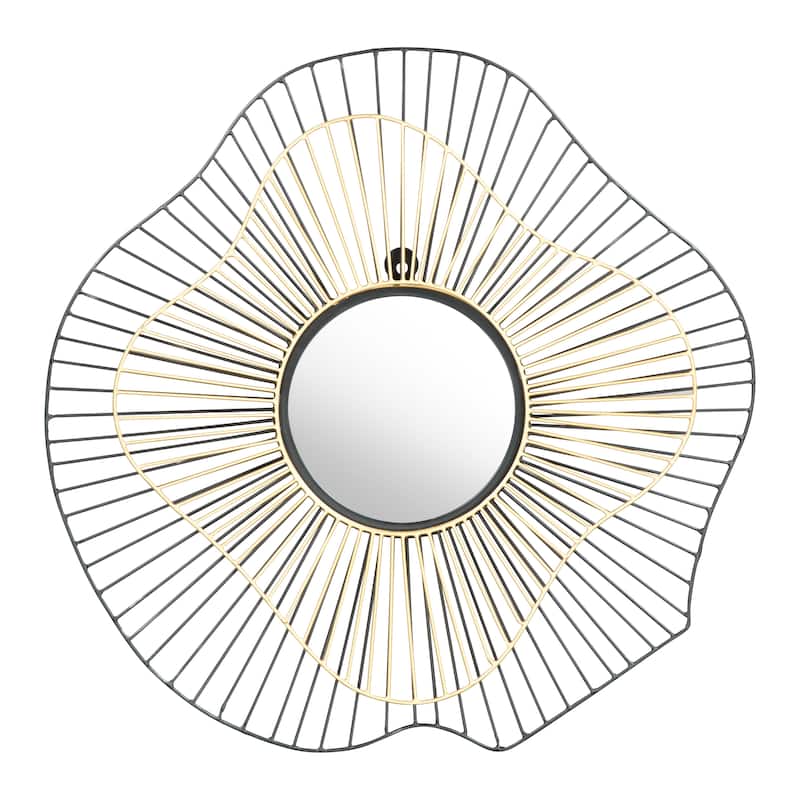 Golf Round Mirror Black & Gold - N/A