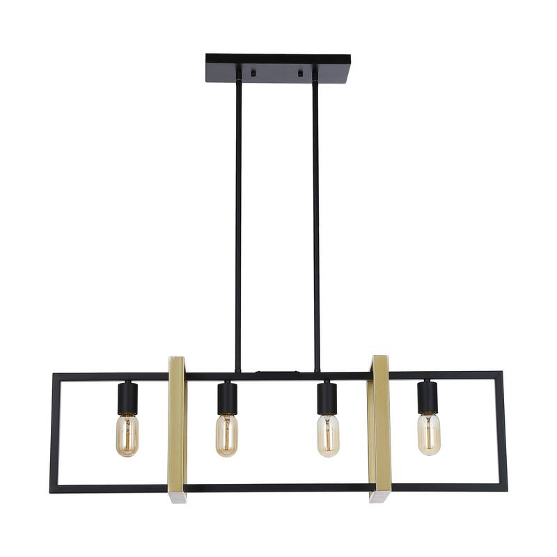 Modern 4-Light Matte Black and Gold Kitchen Island Linear Chandelier for Dining Room - 35.5-in L x 10.2-in W x 10.2-in H