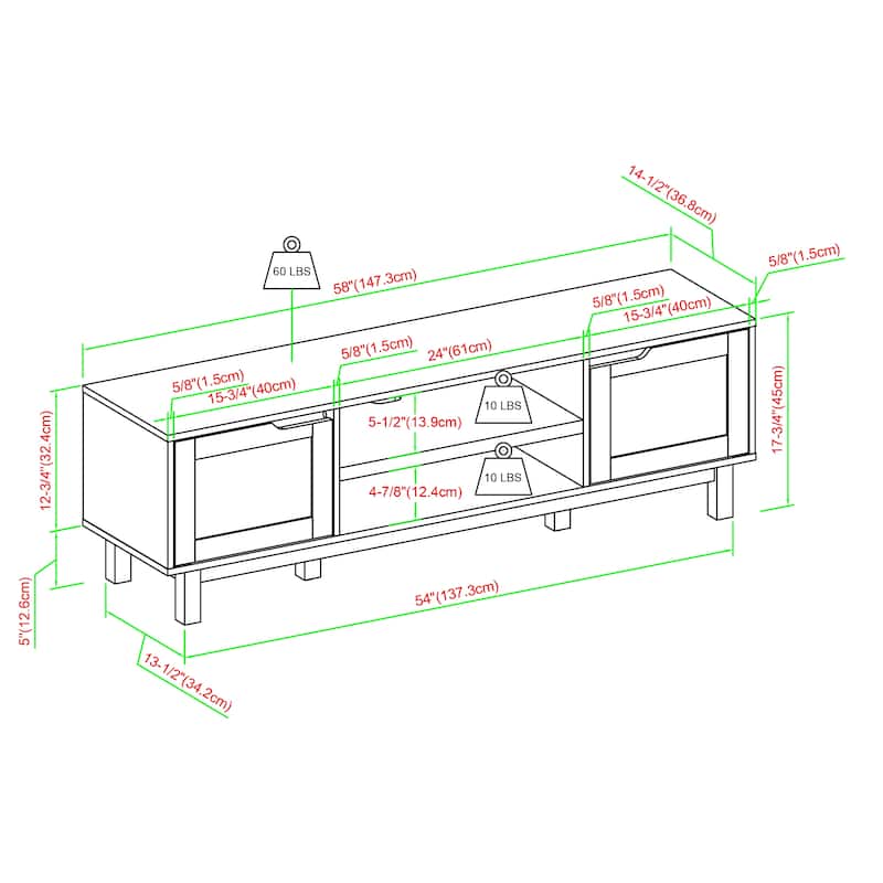 Modern 2-Door Open Storage TV Stand for TVs up to 65 inches - Solid Black