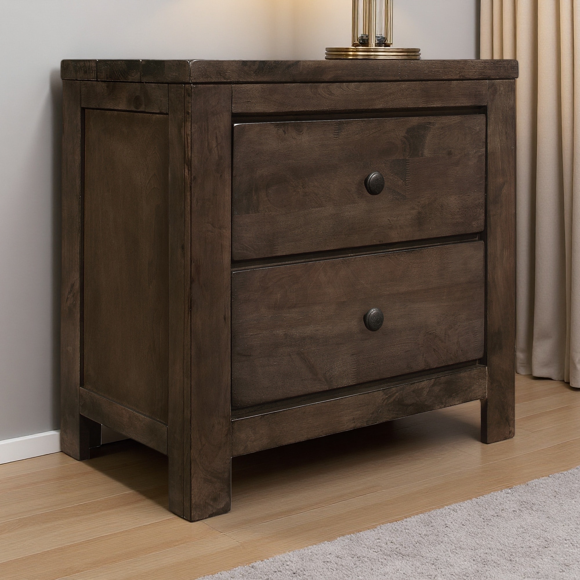 26.8"L 2-Drawer Nightstand with Modern Rustic Style, Easy-Care Design, Safety Hardware Included, Compact Bedroom Accent Table