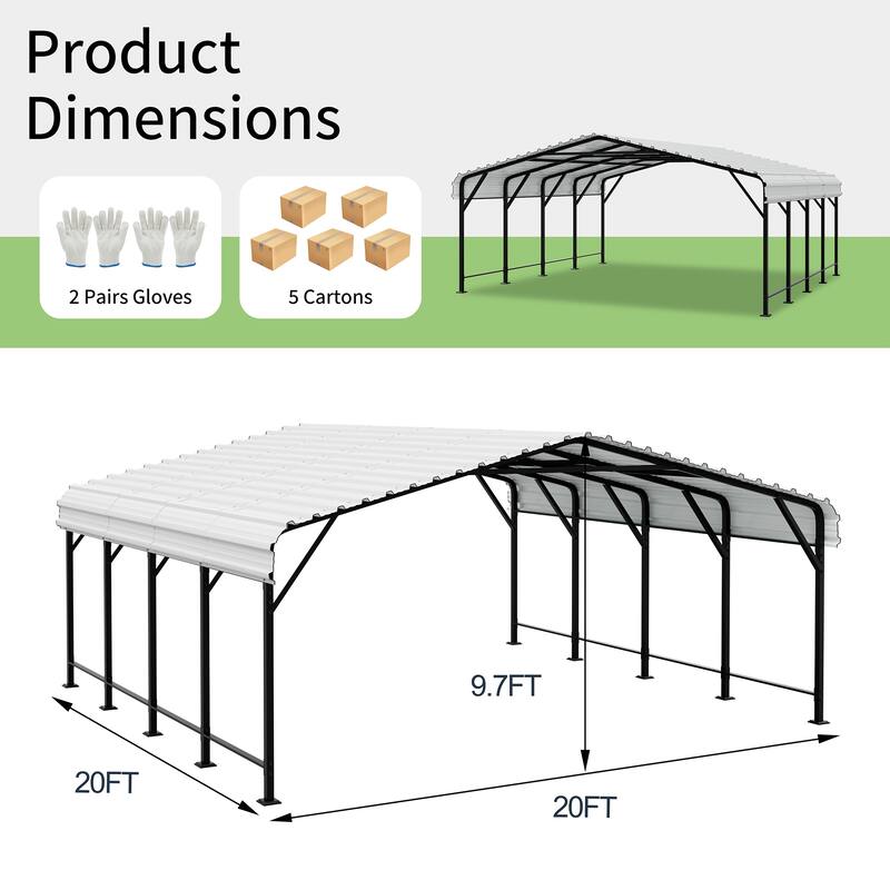 Futzca 12x20 ft Metal Carport, Outdoor Shelter Canopy