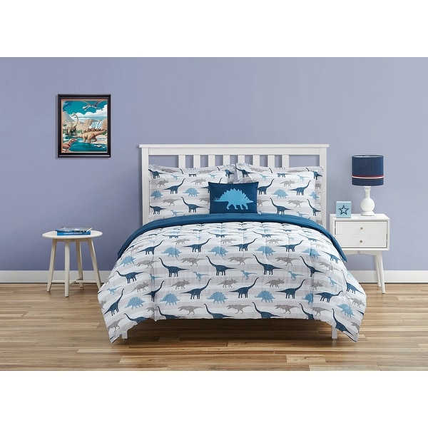 Dinosaur Chambray Navy Blue Gray Soft Microfiber Comforter Set On Sale Bed Bath Beyond 33768544