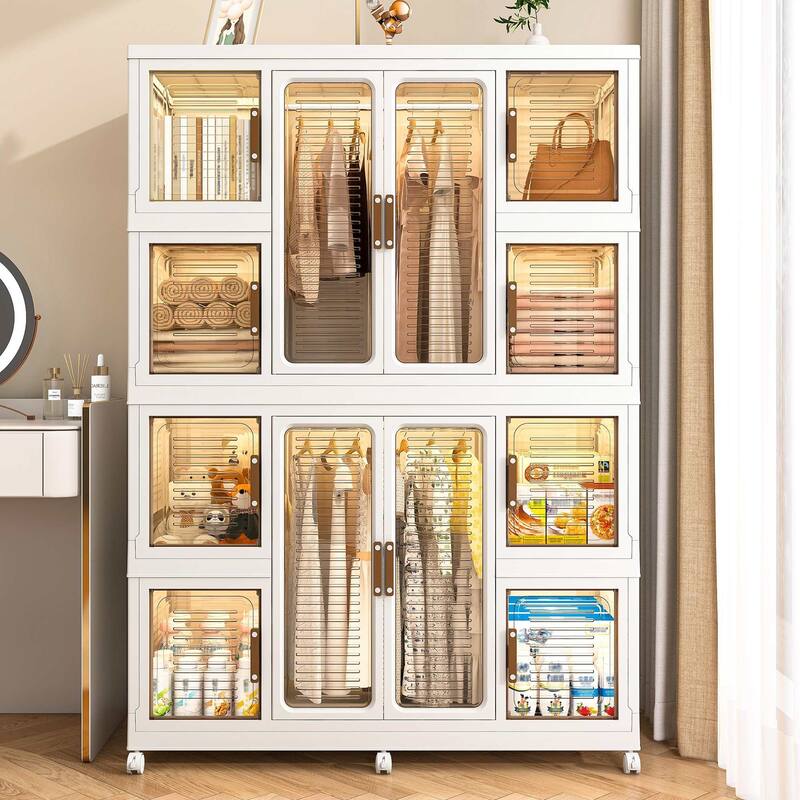 Baby Wardrobe Storage Cabinet with Doors Rods and 12 Cubes White