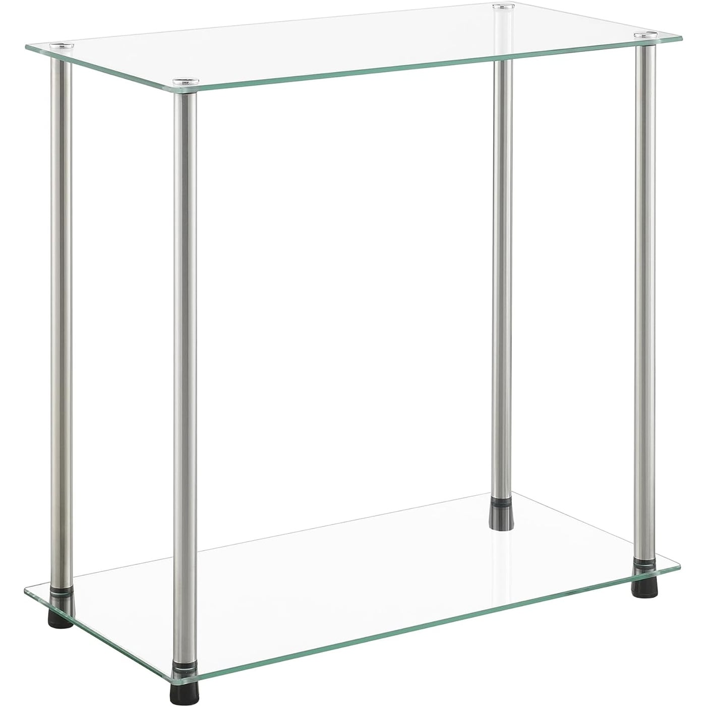 Modern 2-Tier Glass Side Table with Chrome Legs for Living Room, Bedroom, or Office