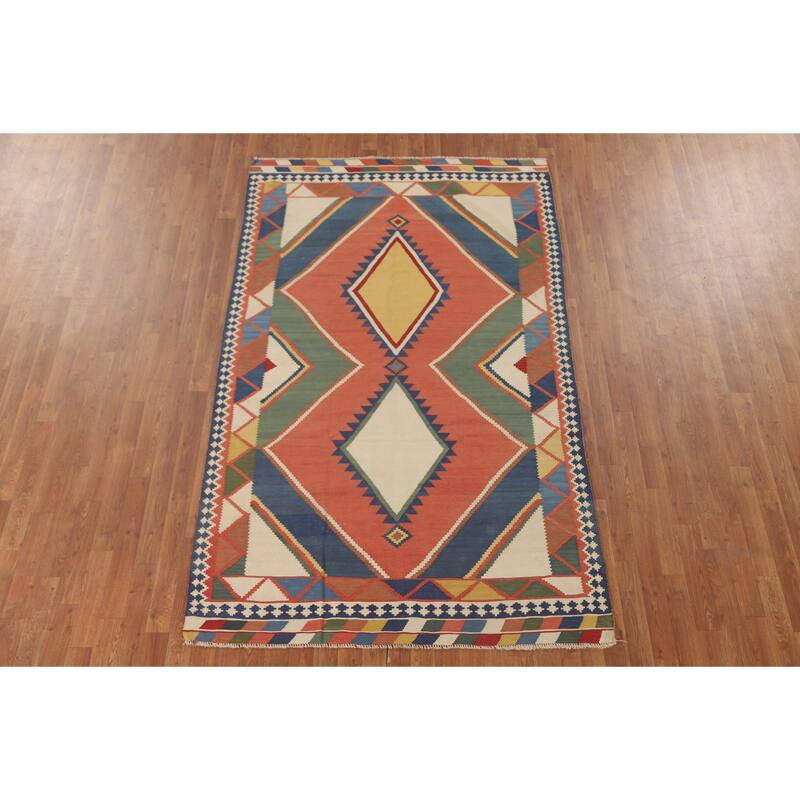 Vegetable Dye Kilim Qashqai Persian Area Rug Hand-Woven Wool Carpet - 4'11" x 8'1"