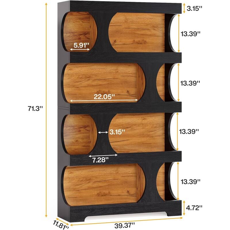 71" Tall Bookcase, 4-Tier S-Shaped Bookshelf, Wood Decorative Storage Shelving