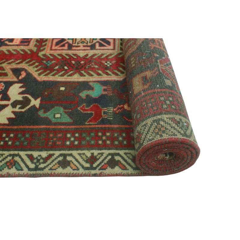 Fine Vintage Distressed Lynsey Charcoal/Red Runner - 3'8" x 8'10"