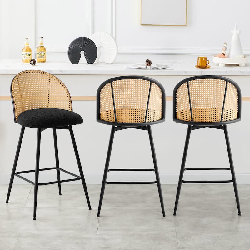 26-Inch Swivel Counter Height Bar Stools with Rattan Back - 36"H x 18.5"W x 19.7"D