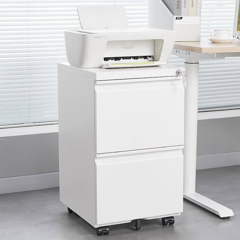 2 Drawer File Cabinet with Lock, Metal Under Desk Rolling Filing Cabinet fits Letter for Office, Assemble Required