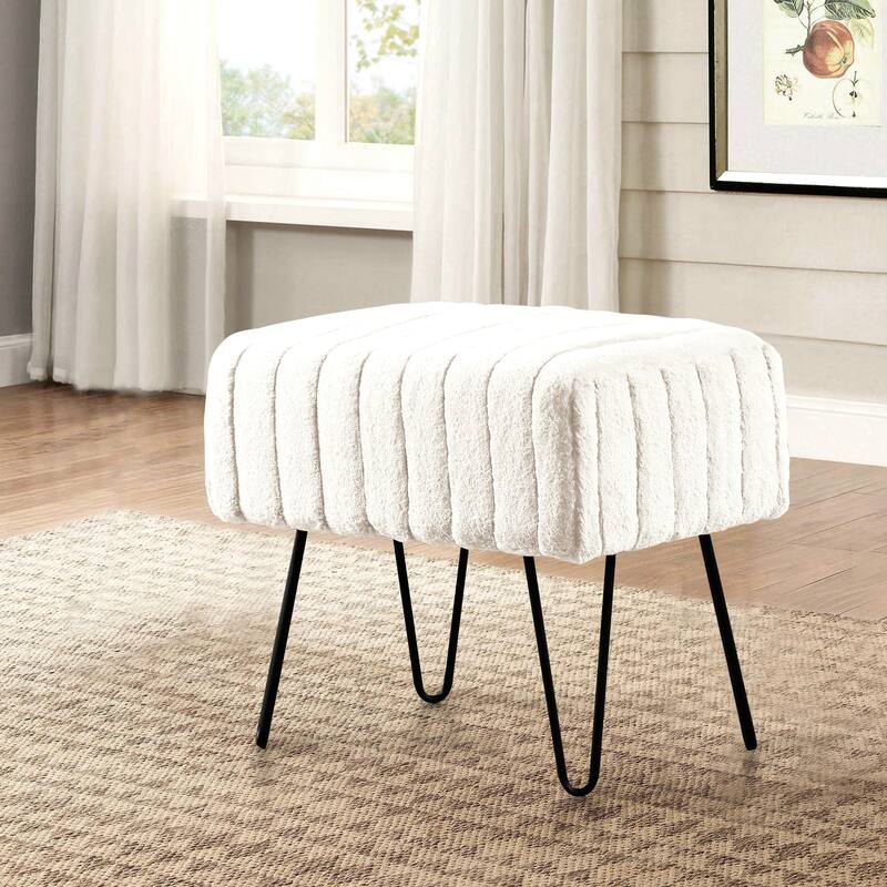 Serenta SuperMink Fauxfur Ottoman Bench - 19" x 13" x 17" - Bright White