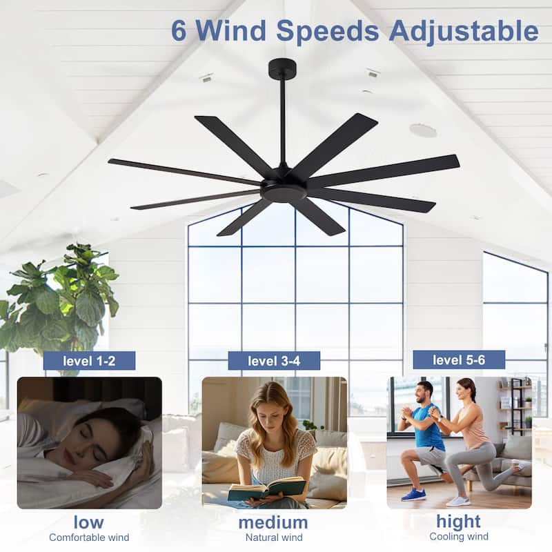 Large Ceiling Fan without Light - 8-Blade, Remote App Control, Dimmable 3CCT LED, Quiet DC Motor​