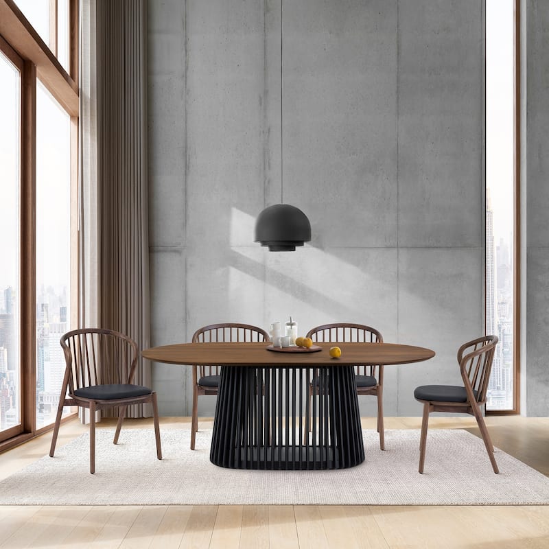 Pasadena Mid-Century Solid Wood Oval 5 Peice Dining Table Set - Black/Walnut
