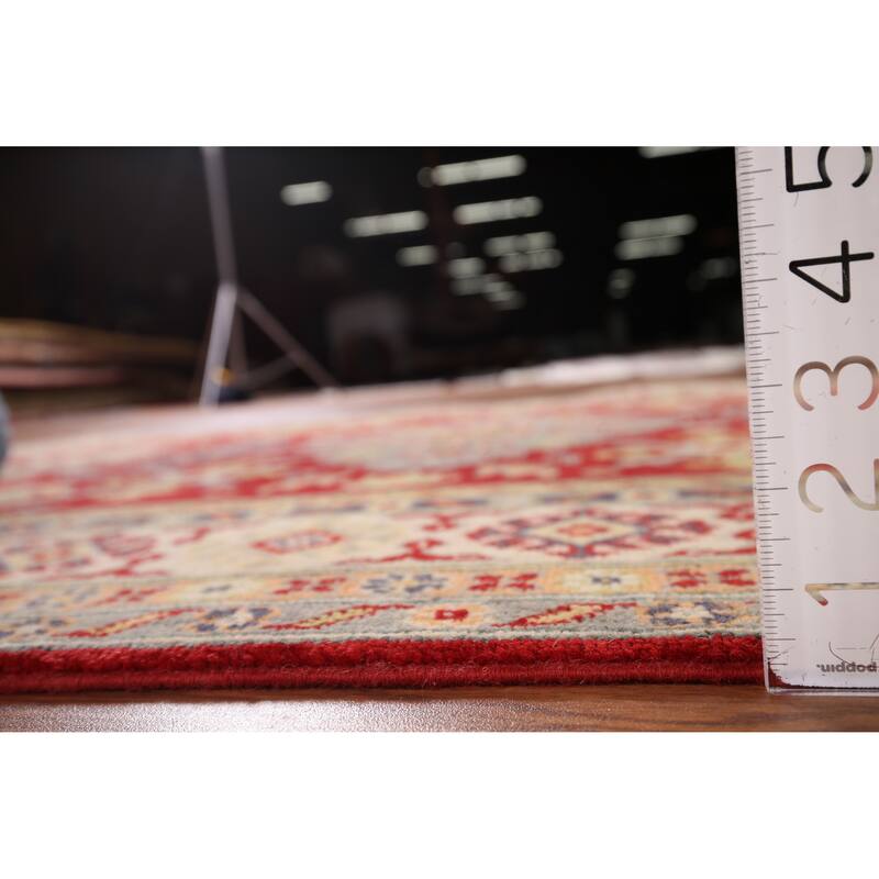 Red Geometric Kazak Area Rug Handmade Traditional Oriental Wool Carpet - 4'10" x 6'8"