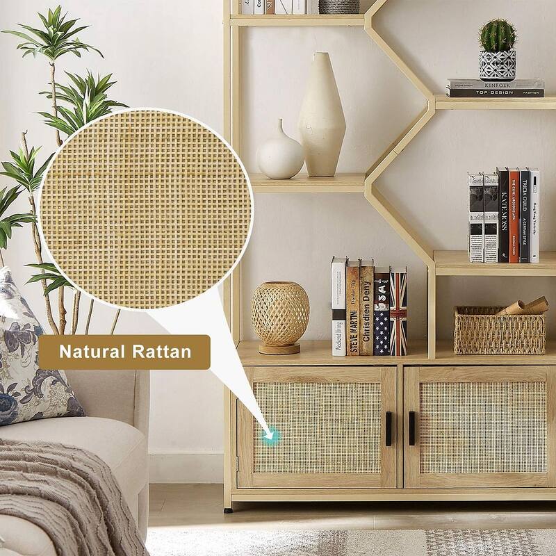 Tall Bookshelf with Storage Cabinet Door and Shelf - 39.4'' W x 13.8'' D x 75.6'' H