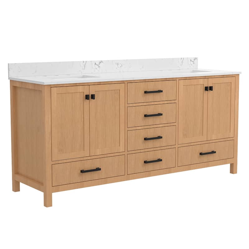 StarrySky 72 inch Undermount Double Sink Bathroom Vanity with Engineered Carrara Marble Top