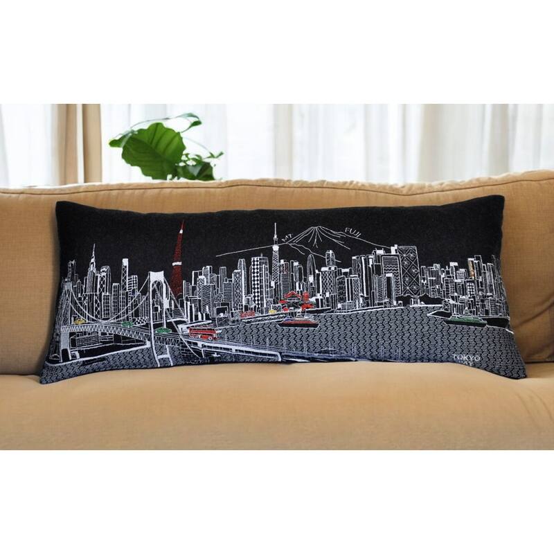 HomeRoots 35" Black Tokyo Nighttime Skyline Lumbar Decorative Pillow - Bed Rest - Polyester