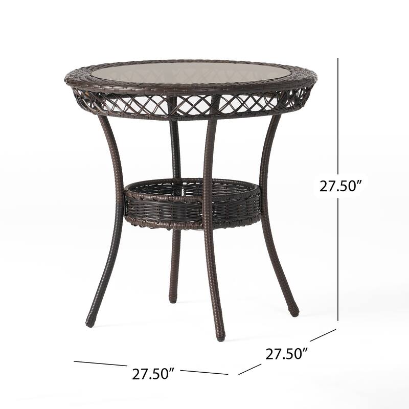 Outdoor End Table Rattan Bistro Table,tempered Glass Top Round End Table for Outside Balcony Porch Backyard Deck