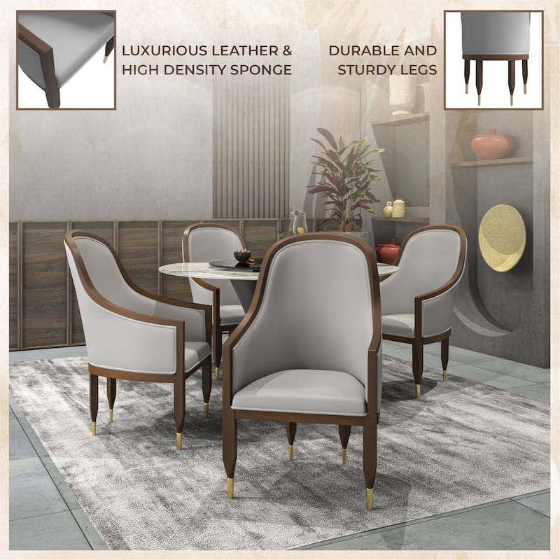 Belle Upholstered Leather Dining Chair Rubberwood Legs with Gold Caps Set of 2
