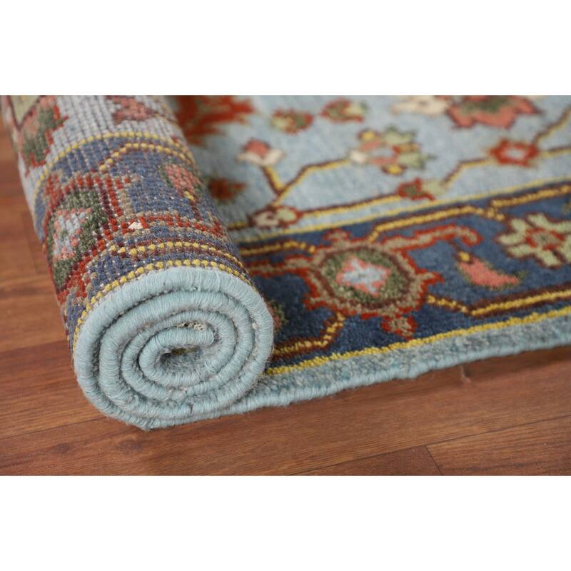 Light Blue Oushak Oriental Accent Rug Hand-Knotted Wool Carpet - 3'0" X 4'11"
