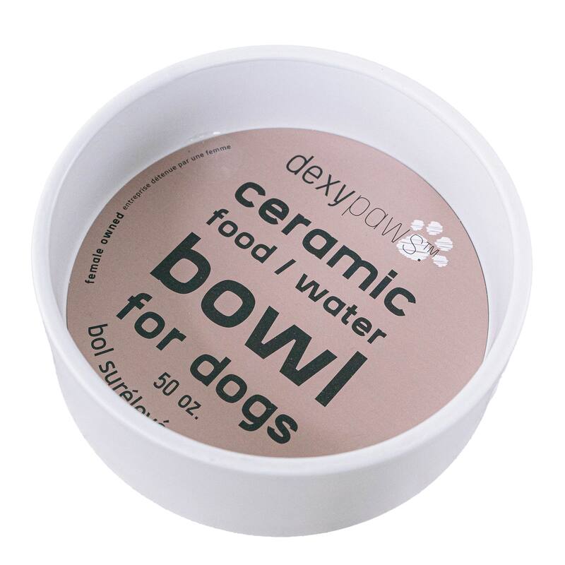 Dexypaws: Ceramic Dog Bowl: White - 50oz - Stylish & Functional Pet Feeding Dish - White
