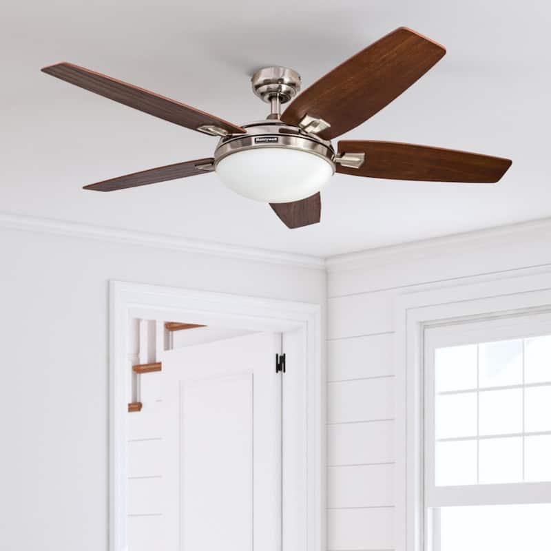 48" Honeywell Carmel Brushed Nickel Ceiling Fan with Integrated Light and Remote - Brushed Nickel - Hardwired