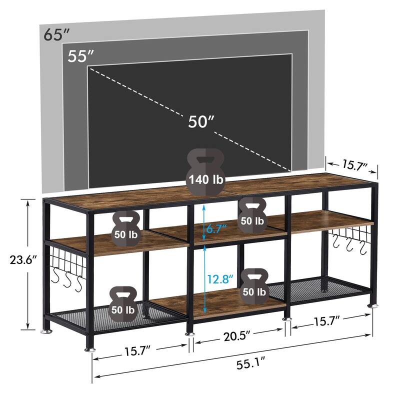VECELO End Table, 55 Inch up to 71 Inches TV Stand with Storage Shelves, 3-Tier Television Cabinet