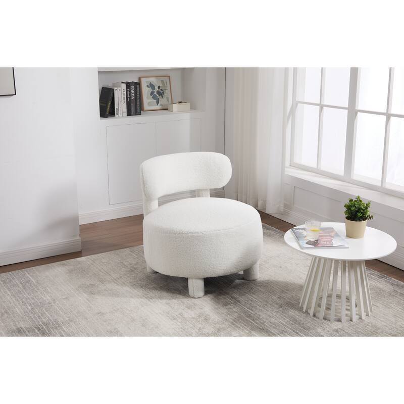Fabric Armless Accent Chair with Curved Backrest & Solid Wood Legs