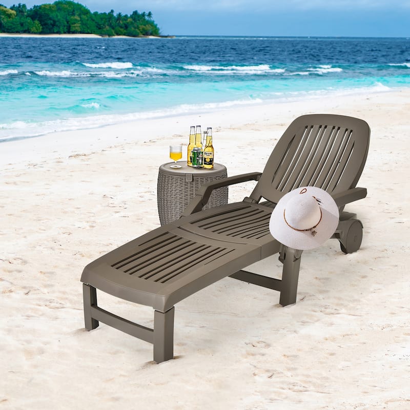 Outdoor Chaise Lounge Outdoor Adjustable Backrest Recliner with Wheels