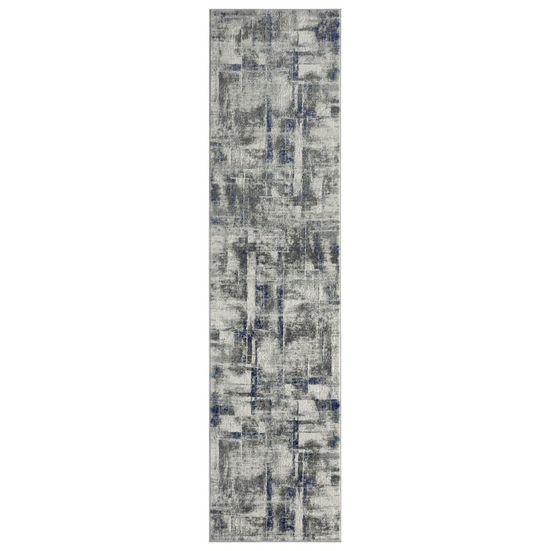 Lumina High-Low Pile Abstract Area Rug - 2'6" X 8' - Greys/Azure