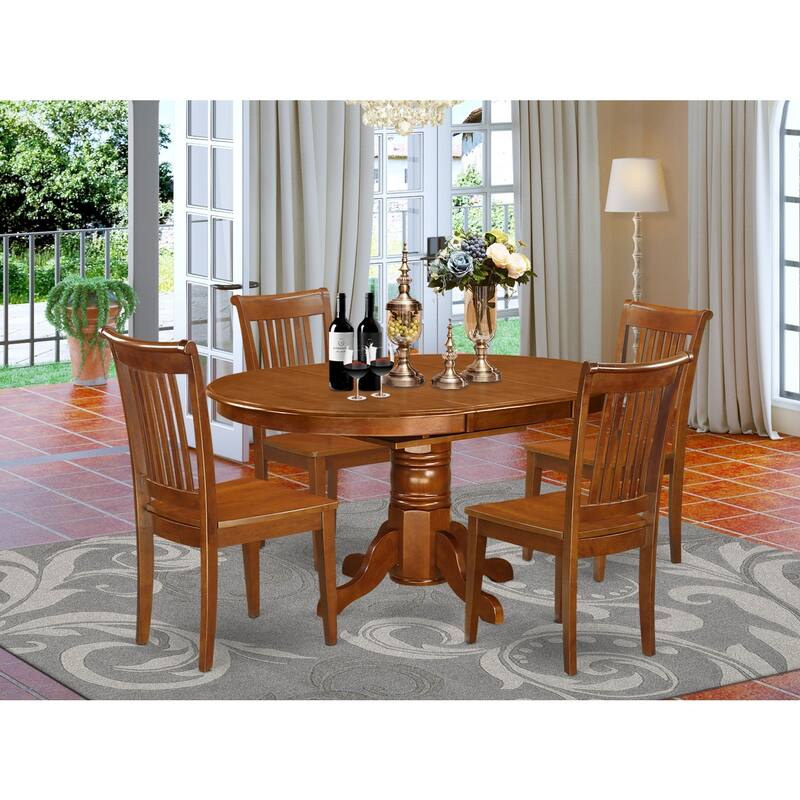 5-Piece Oval Saddle Brown Finish Solid Wood Top Dining table with 4 Chairs with