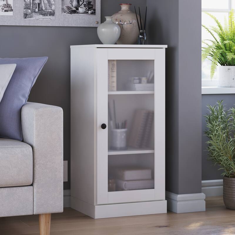 Palace Imports 100% Solid Wood 3-Shelf Bookcase with Frosted Glass Door and Adjustable Shelves - White