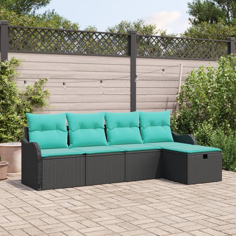 vidaXL 5/6 Piece Garden Sofa Set with Cushions - 90.9×46.1×27.2 - Black and Turquoise