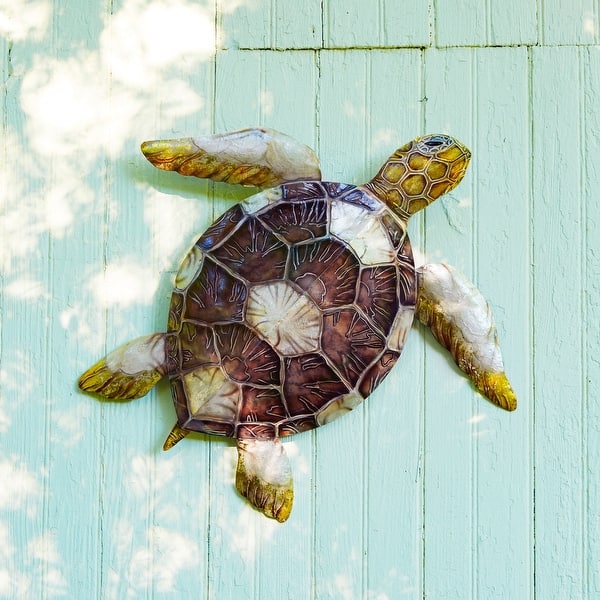 slide 7 of 9, Sea Turtle Wall Decor With Brown Checkered Shell - 4 x 24 x 21 4 x 24 x 21 - Multi