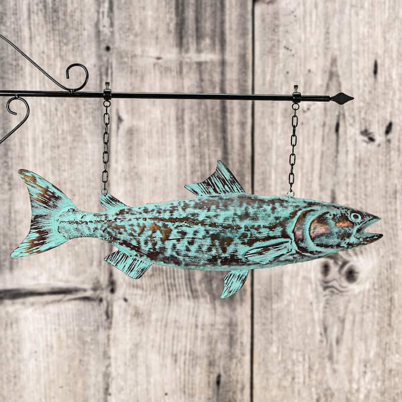 Metal Verdigris Copper Salmon Wall Bracket Hanging Sculpture