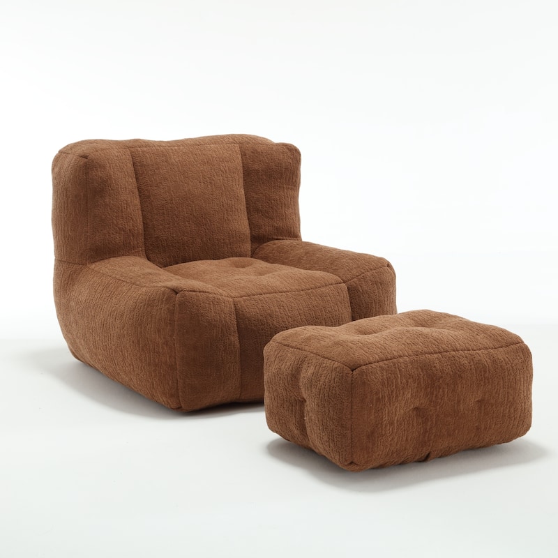 Fluffy bean bag chair with memory foam and ottoman