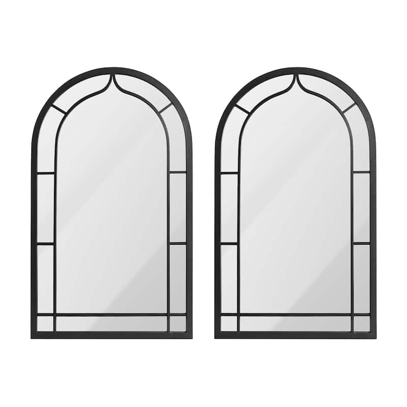 Glitzhome Set of 2 Oversized Black Metal/Glass Arched Wall Mirrors Home Decor - 20"L x 33"H